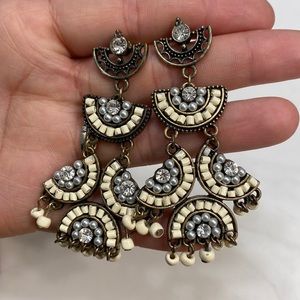 Crystal,Pearl and bone colored beaded earrings